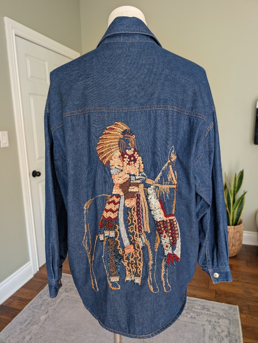 Together Vintage 90s Shirt Embellished Denim Sequined Indigenous Rider Horse M